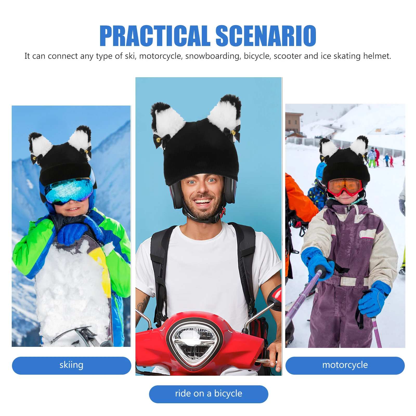 

Cute Cat Ear Winter Cover For Kids Ski Snowboard Cycling Stretchable Knitted Wrap Insulated Universal Fit Durable Storage