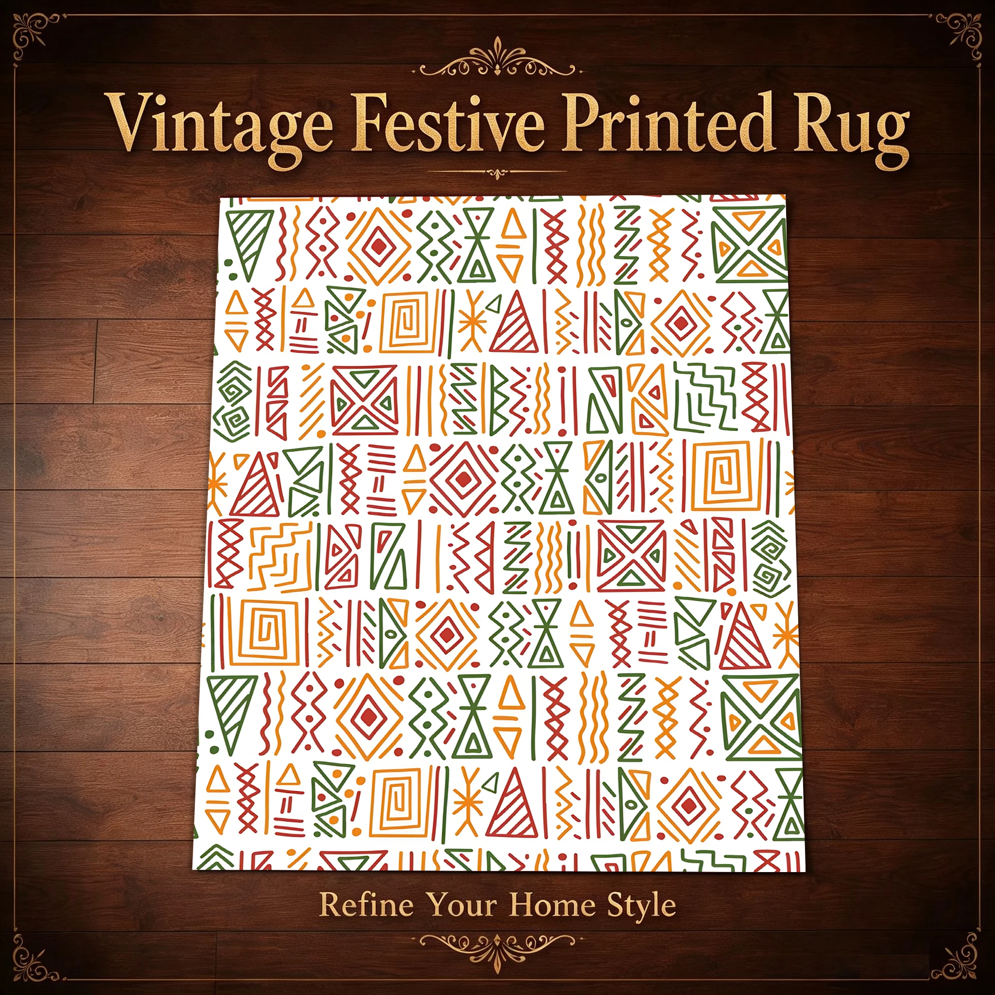 2D Carpet with Retro Geometric Ethnic Totem Pattern in Exotic Retro Style for Living Room and Bedroom