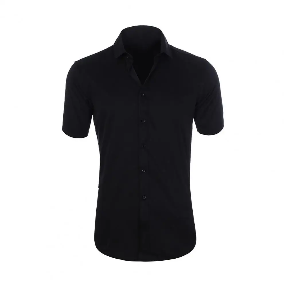 

Men Slim Fit Shirt Men's Slim Fit Breathable Summer Shirt with Turn-down Collar Short Sleeves Solid Color for Sports