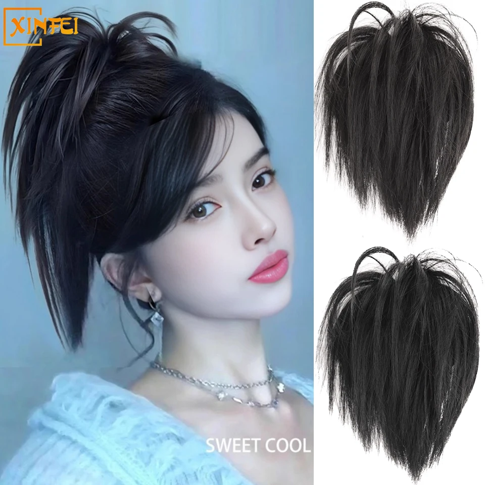 Synthetic Messy Hair Circles For Women's Lazy And Fluffy Straight Hair Bundles With High Ponytail Wigs