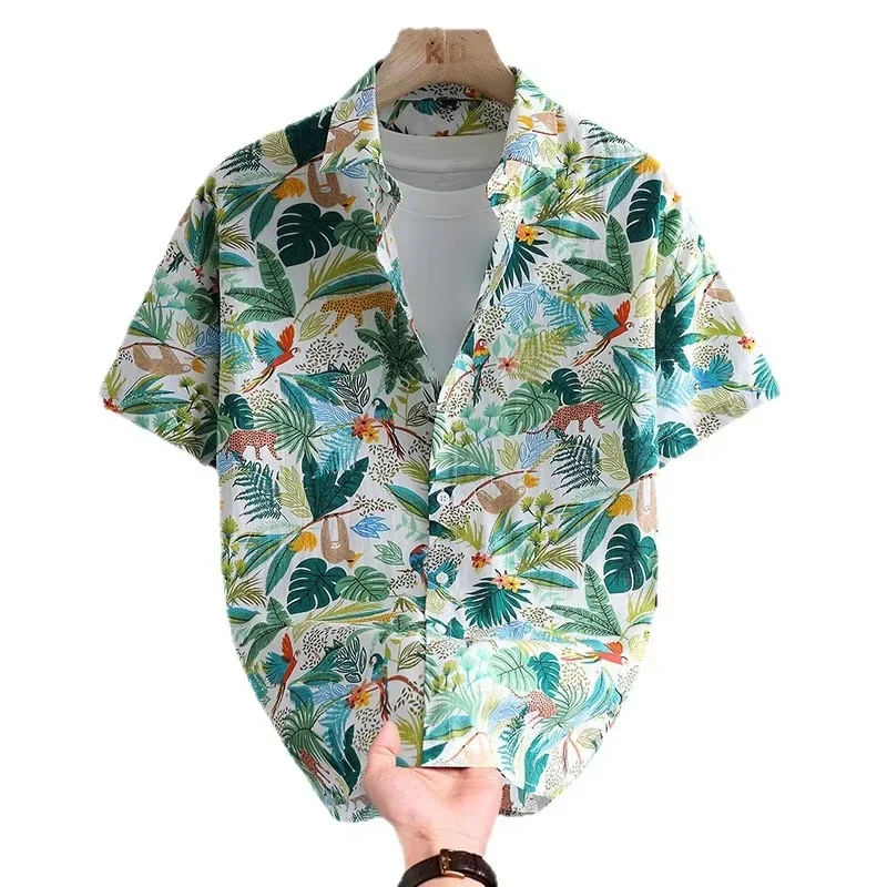 Hawaiian Floral 3D Print Short-Sleeve Shirt Men's Quick-Drying Breathable Cardigan Summer Beach Vacation Aloha Shirt