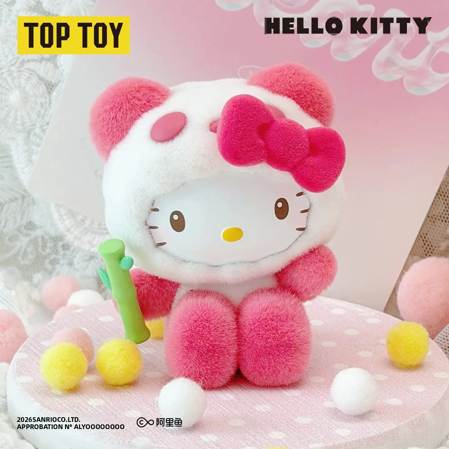 TOPTOY Sanrio Family Figurine de Panda Colorée Floquée Boîte Surprise Jouet Décoratif de Bureau Mignon Cadeau Adorable pour les Fans Hello Kitty