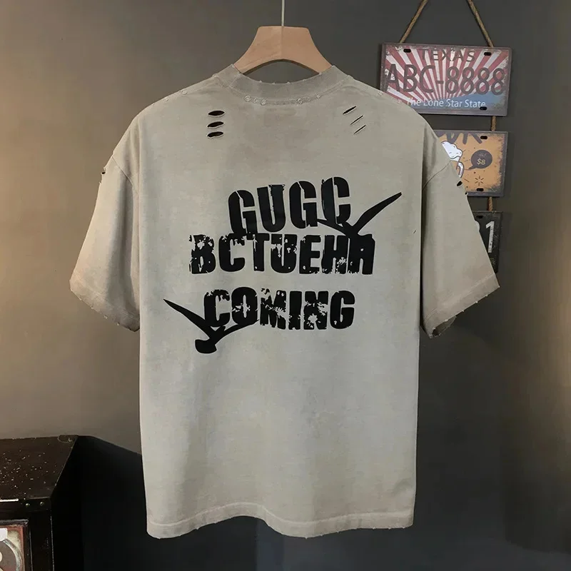 

Мужская футболка с короткими рукавами в стиле ретро, 2026, новая тенденция, уличная повседневная модная ностальгическая одежда с принтом
