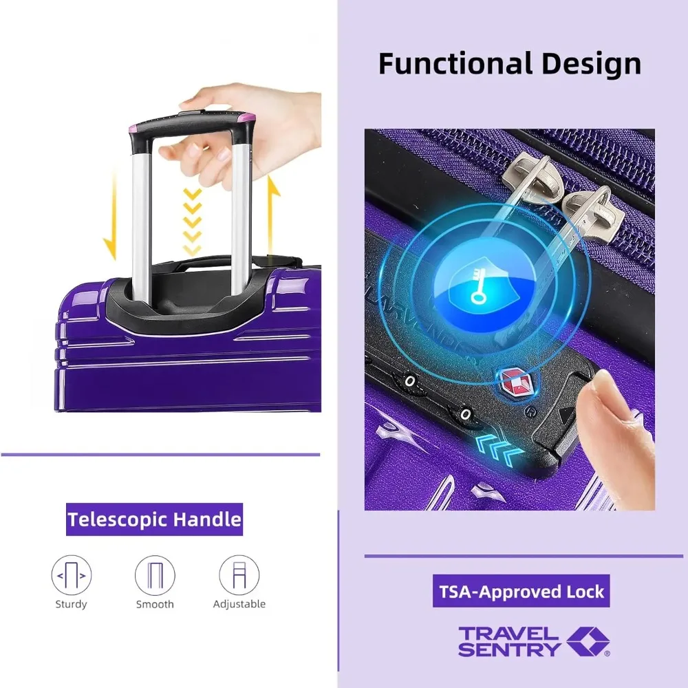 Juego de equipaje giratorio rígido de 3 piezas, aprobado por aerolínea de 20 pulgadas, material PC+ABS, maleta de gran capacidad para viajes