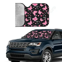 Women Butterfly Pink Car Windshield Sunshade Front Windshield Sun Shade Auto Sunshade for Car Truck Suv Sun Visor Protector