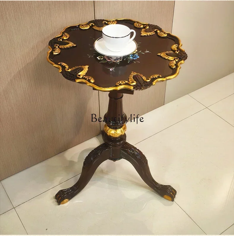 

yj9 American Style Solid Wood Round Table with Painted Gold Edge Side Table