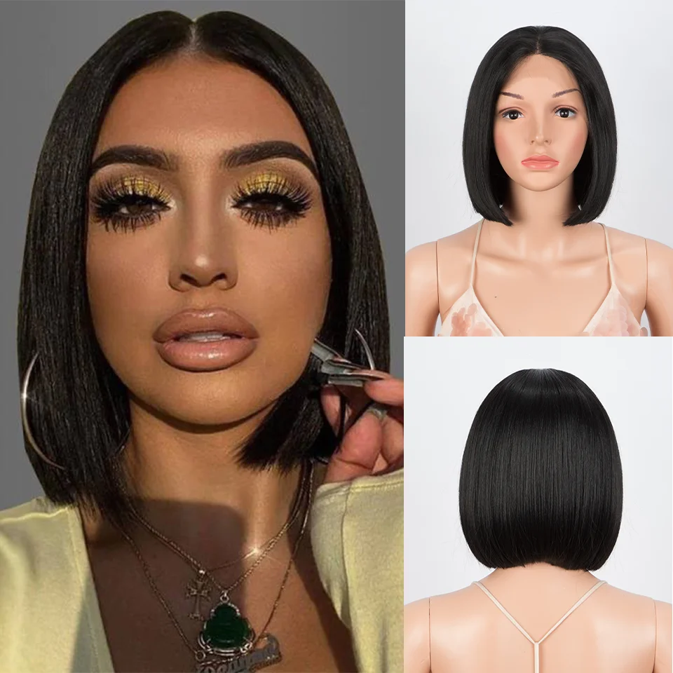 

Synthetic Lace Wig Short Bob Straight 12" Color Green Lace Wig Ombre Blonde Wig For Black Women Wig Daily Cosplay Wig