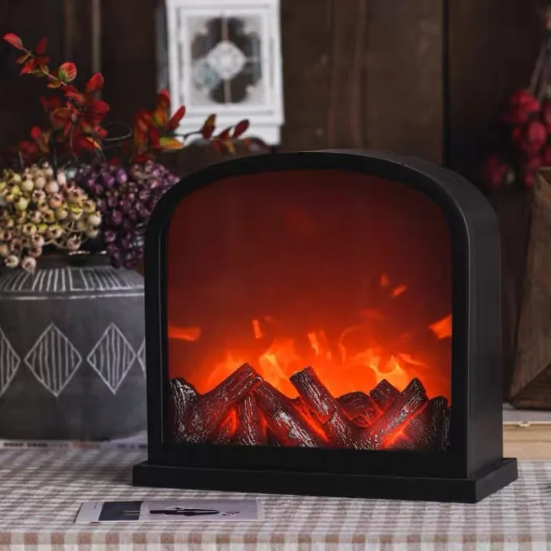 

【Hot】American Fireplace Night Light LED Flame Light Fireplace, Living Room Tabletop Hanging Ornaments Christmas Fireplace Flame