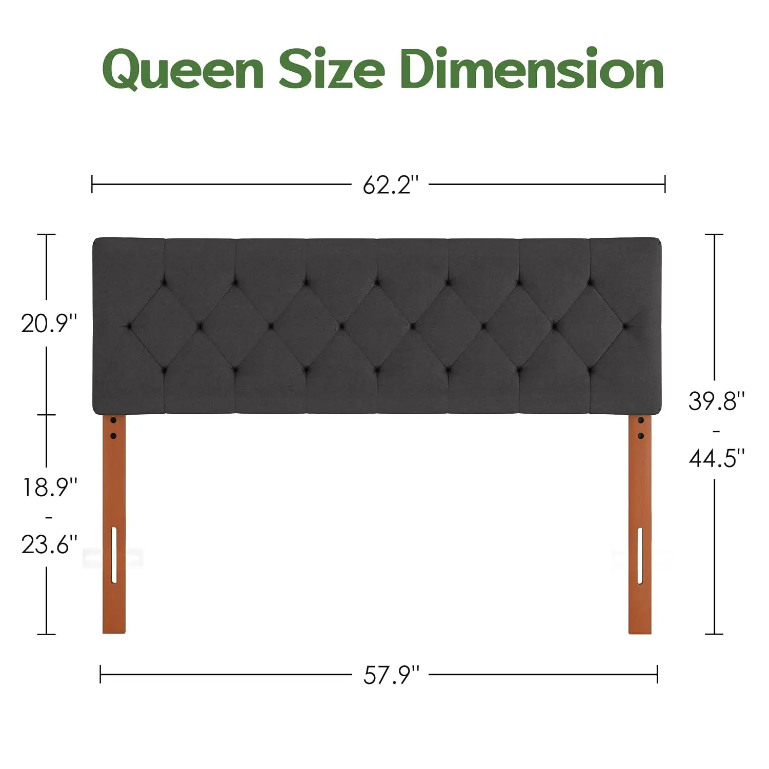 Upholstered King Headboard, Button Tufted Fabric, Wood Legs & Width Adapters, Adjustable 39-44 in, Bedroom, Customized