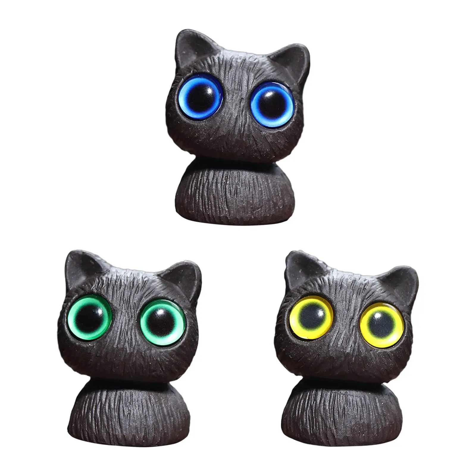 Tea Pet Cute Big Eyes Cat Miniature Cat Statue for Bookshelf Home Tea Room