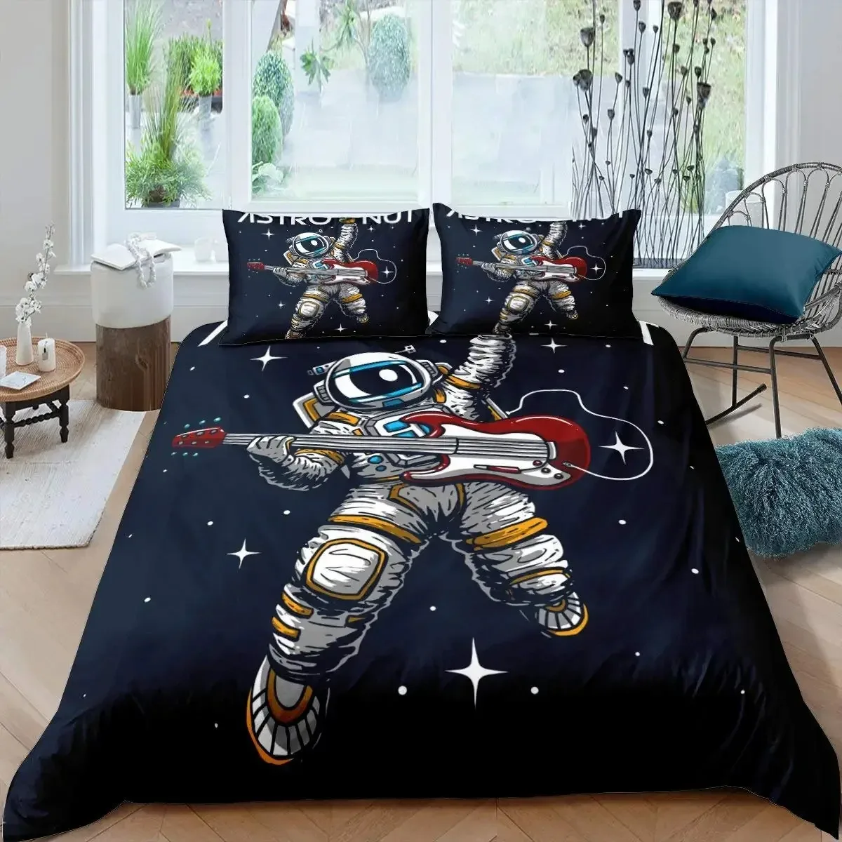 Space Astronaut Duvet Cover Set for Boys Girls Kids Twin Bedding Set Galaxy Space Themed Bedroom Decor Polyester Comforter Cover