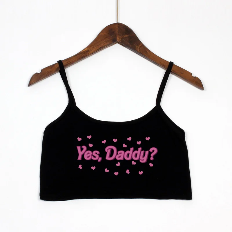 YES DADDY Cute Little Hearts Summer Women\'s Crop Top Sexy Elastic Cotton Camis Sleeveless Short Tank Top Bar Tops Women