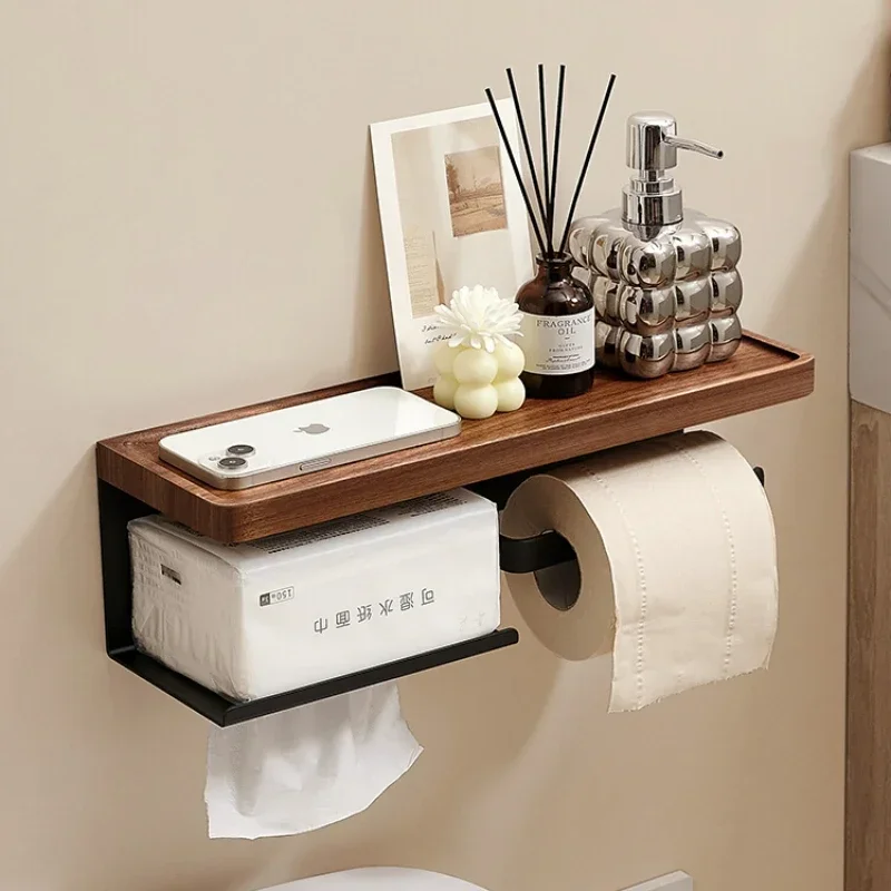 

Luxe Walnut Tissue Holder Wall Mounted Toilet Paper Box Bathroom Storage Rack Home Paper Roll Holder Elegant Tissue Dispenser