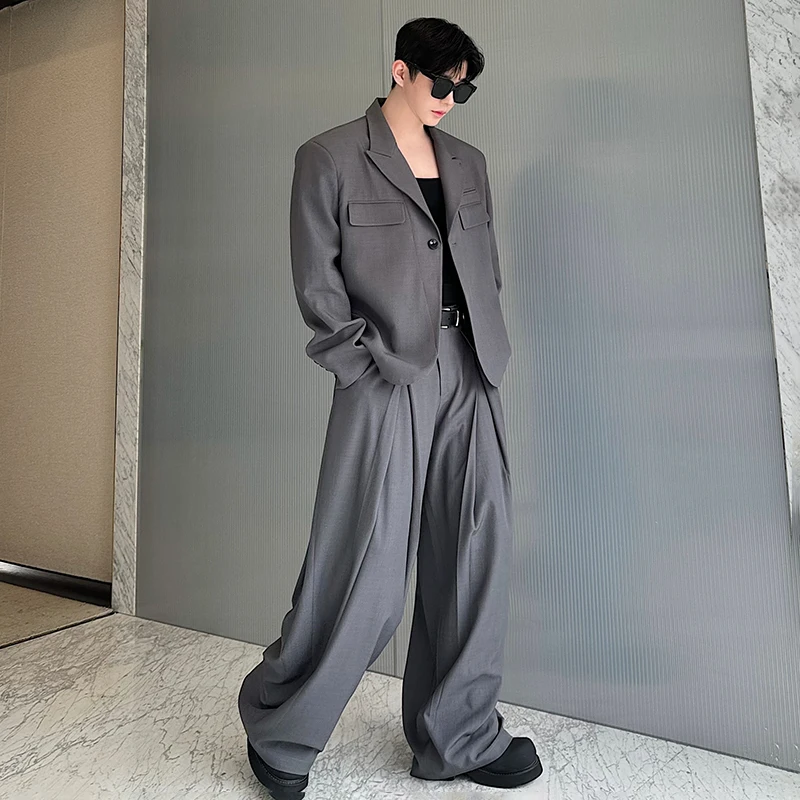 LUZHEN Suit Jacket Sets Two-piece Trendy Elegant Male 2024 Personalized Fashion Plain Clothing Pleated Design Loose Pants LZ4828