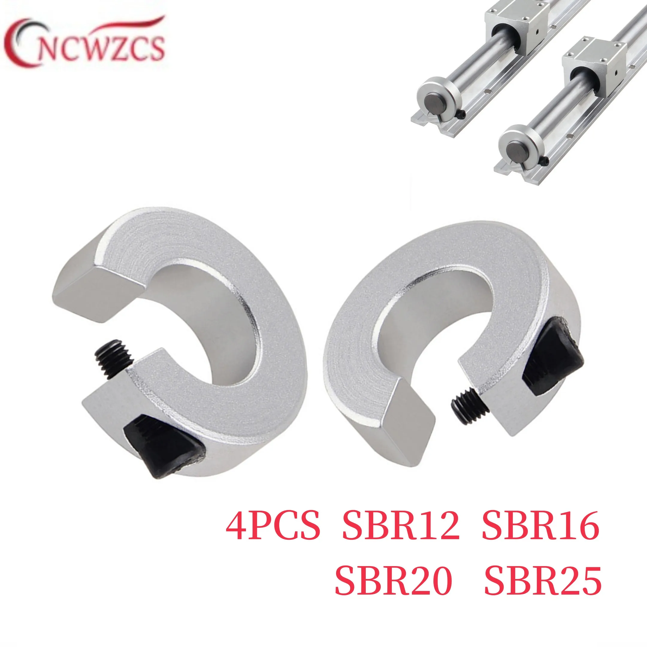 

4PCS Fixed Ring SBR12mm SBR16mm SBR20mm SBR25mm Linear Rail Locking Bearing Aluminum Automatic Shaft Collars with Slit 3D Part