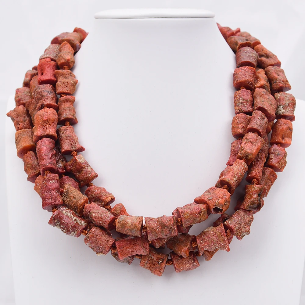 G-G 4 Rows Large Jewelry Natural Orange Coral Branch Sea Bamboo Nugget Carnelian Big Necklace 19''