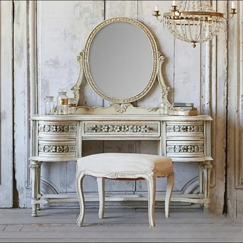 American solid wood carving flower dresser French retro luxury solid wood dressing table dresser