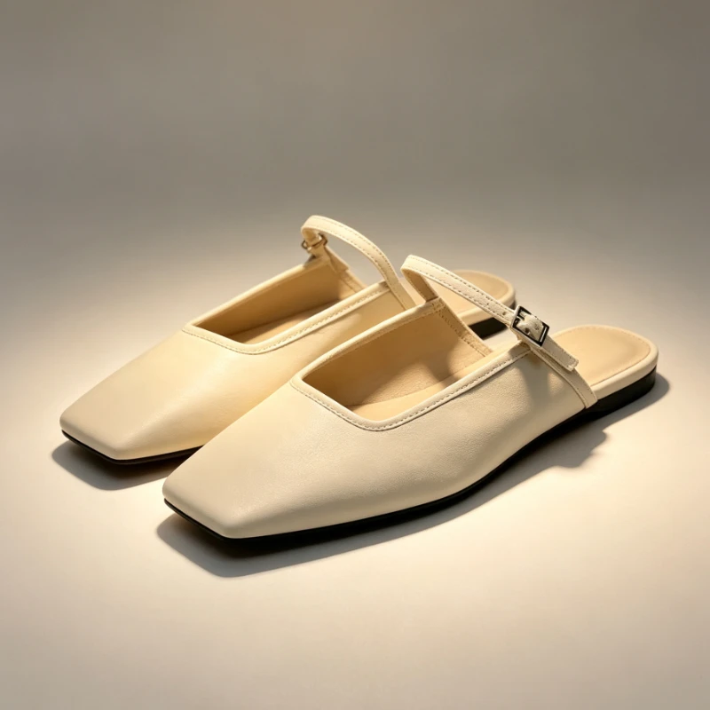 Women Flats 2026 Spring Chic Orange Comfortable Satin Casual Slingback Female Mule Shoes Fashion Square Toe Footwear