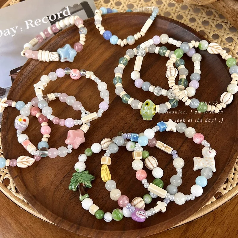 Summer Sweet Ceramic Wristband Macaron Colors Beach Trendy Design for Women Girls Standard Size Multicolor Bracelet for Women