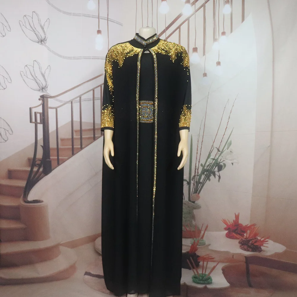 Neu eingetroffen: Afrikanisches zweiteiliges Kleid für Damen, elegantes Luxuskleid mit Strass für die Kirche – Detail 5