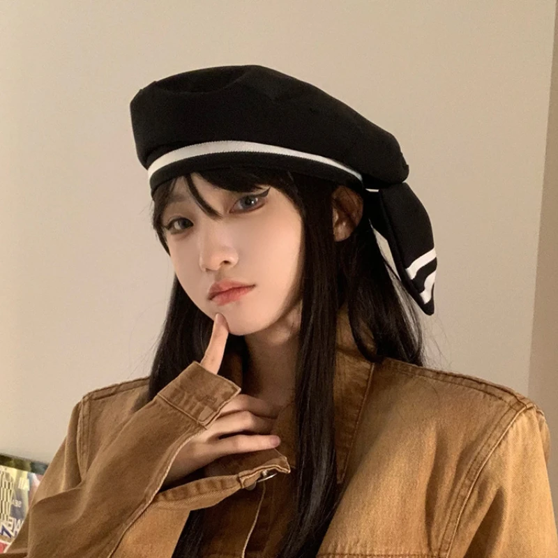 2022 Japanese New Fashion Cotton Beret Caps for Women Bow Sailor Cap Jk Boinas Para Mujer Goros Caliente Para Mujer