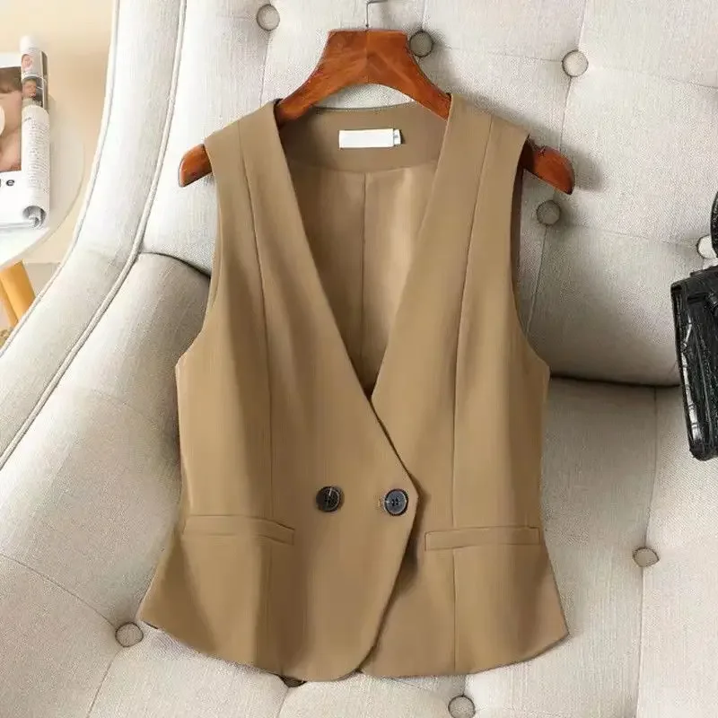 

2024 Suit Vest Top Spring Women Casual Fashion Sleeveles Jackets Pocket Thin All-Match Korean Elegant Office Clothing New Q116