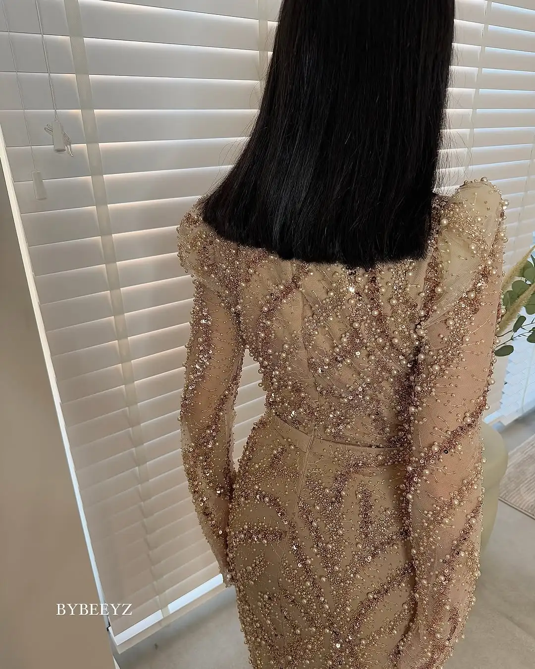 BABYONLINE Customzied Eveing Dress Women Luxury Long Sleeve Elegant party dresses Full Crystals Sheath Mermaid Long Formal Abiye image 3