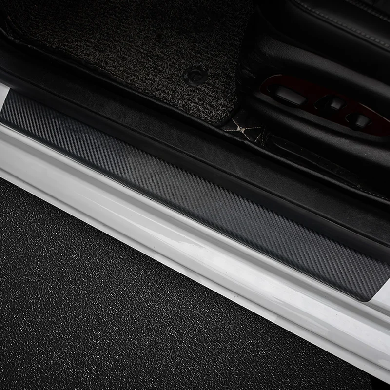 1/4/5/9Pcs Car Door Carbon Fiber Threshold Protector Decal for Trunk Bumper Sticker Three Red Lines view 4