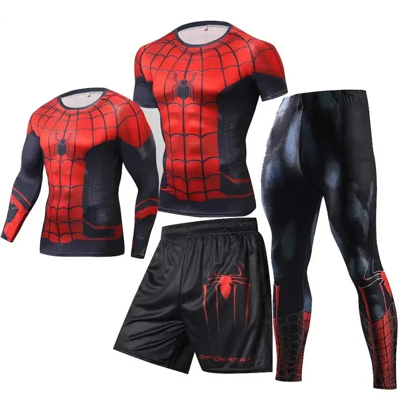 

New Avengers heroes expedition Spider-Man 3D printed T-shirt long sleeve tight sports tight fitness 2/3/4 piece suit