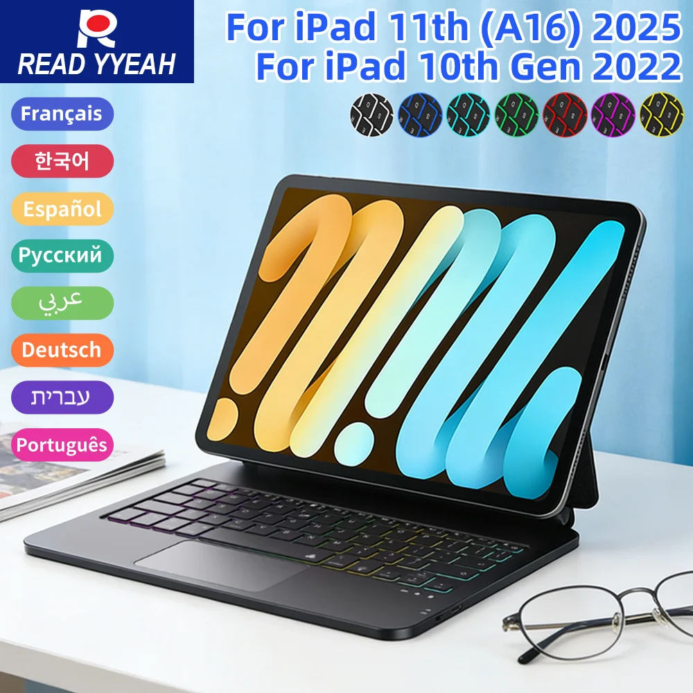 

Magic Keyboard for IPad 11th 10th With Backlight Case iPad a16 Case 11" A3354 A3355 A3356 A2696 Smart Magnetic Book Cover Folio