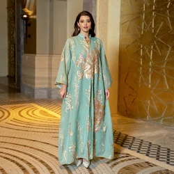 Muslim Fashion Dress 2023 Elegant Sequin Embroidered Abaya Dress for Women Kaftan Long Sleeve V-neck White Green Blue Abaya