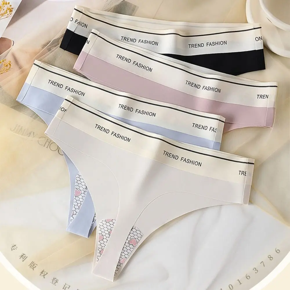 

Elegant Seamless Briefs Thong Letter Underwear Sports Underpants Female Lingerie Ice Silk Panties Traceless Panties Thong