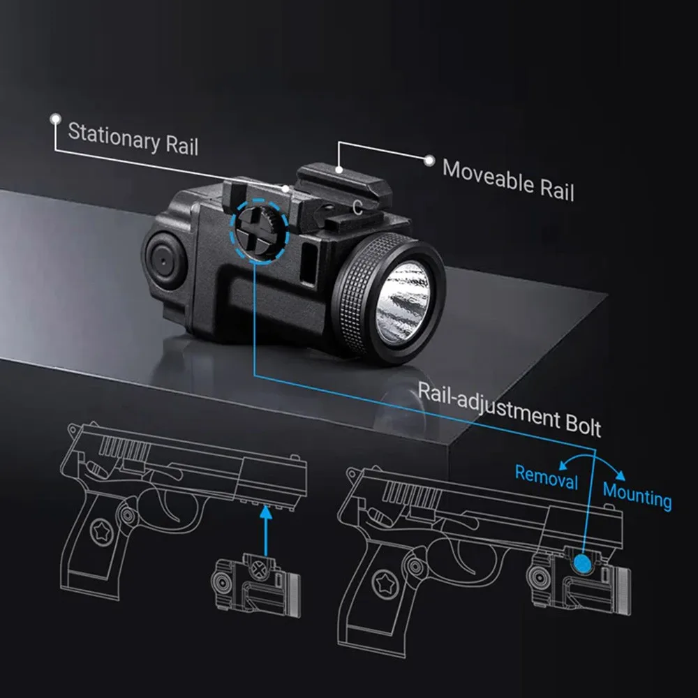 NEXTORCH Arme Lumière 500 Lumens Pistolet Lumière Rechargeable Compact Arme Pistolet Lumière Pistolet De Poing Torche Lampe pour MIL-STD-1913 GL