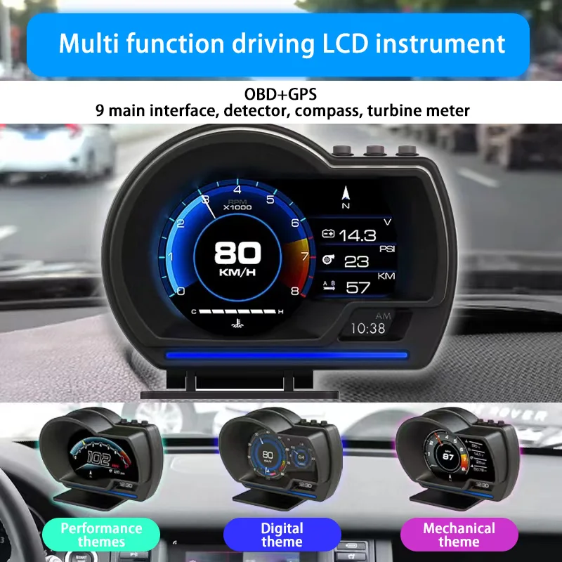 Auto GPS OBD Smart Car A500 HUD Head Up Digital Gauge Turbo  Water & Oil Temperature Meter Alarm Function RPM Speed Gauge