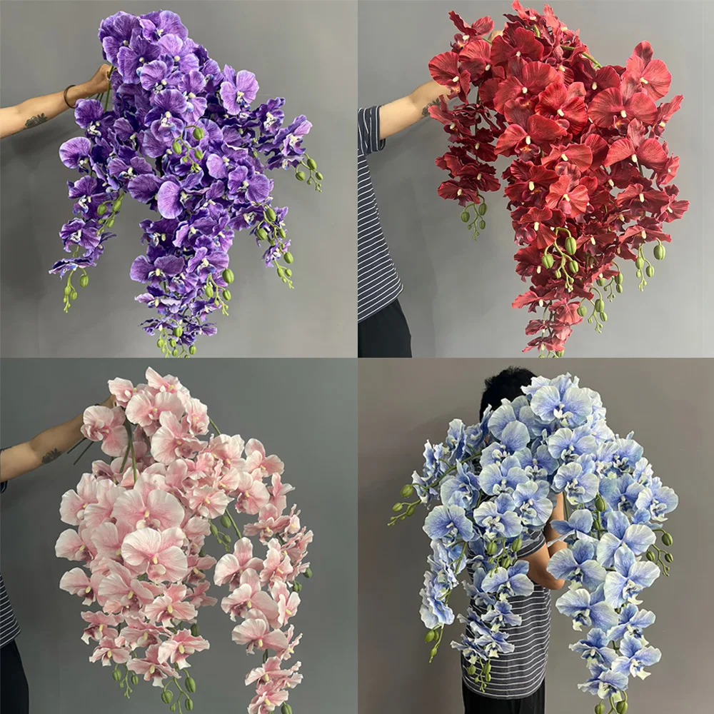 9 Cabezas de 95 cm, Flores Artificiales de Orquídea Phalaenopsis 3D de Tacto Real, Simulación de Flores, Decoración para Bodas y Hogar, Plantas Artificiales
