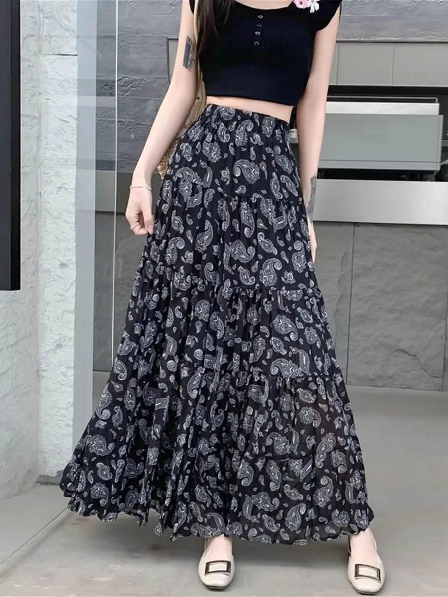

Korean-Style Fashionable Cashew-Patterned Printted Casual Long Skirt For Women 2026 New Arrival Trendy and Versatile Long Skirts