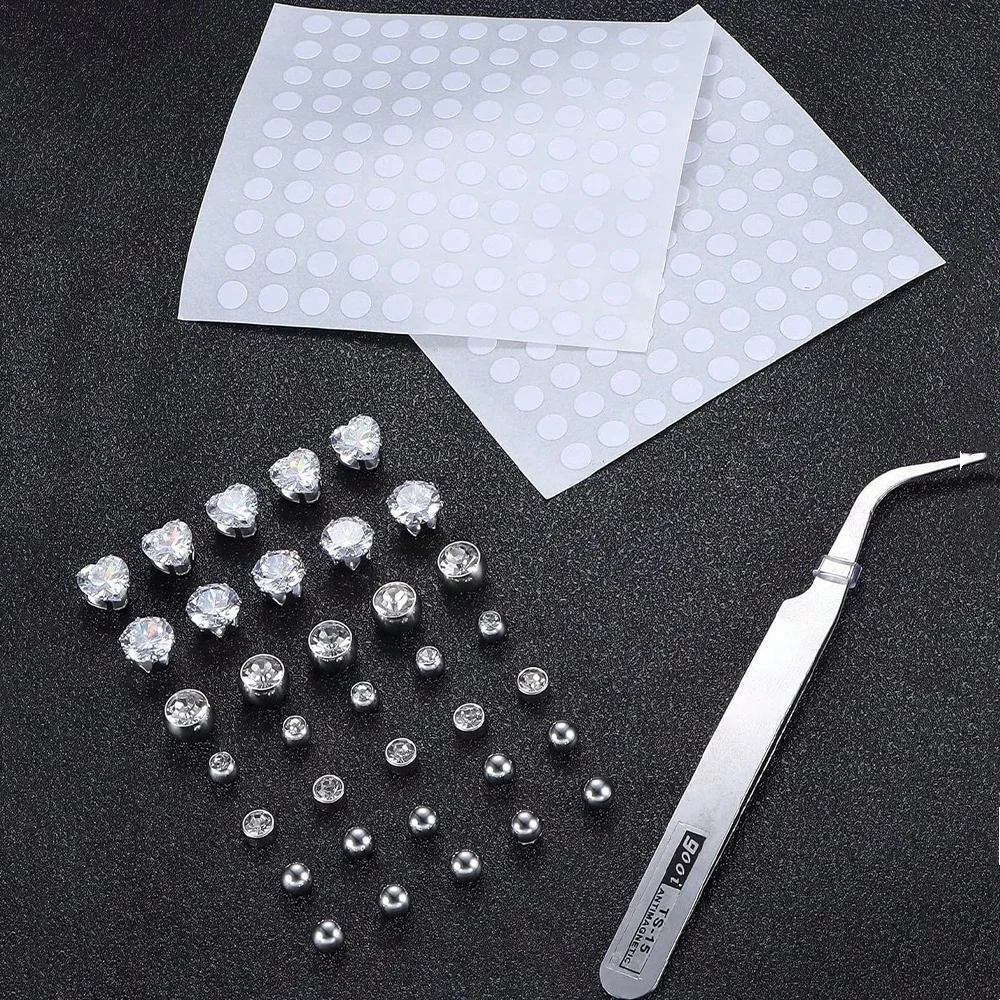 30-35pcs/Set Fake Navel Rings, Cubic Zirconia Belly Button Rings, Non-Piercing Lip/Nose/Eyebrow Jewelry