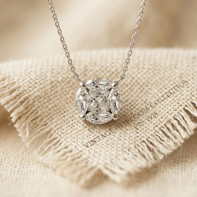 Lab-Grown Diamond S925 Silver Plated 18K Gold Moissanite Marquise & Princess-Cut 5-Stone Diamond Necklace Custom Wholesale