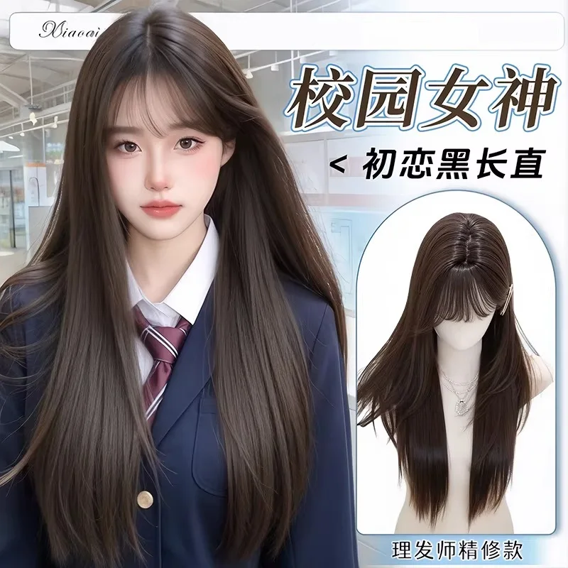 Synthetic Long Straight Wig for Women Full Head Cap 2025 Winter Fashion Black Natural Look Heat Resistant Fiber Cosplay Party