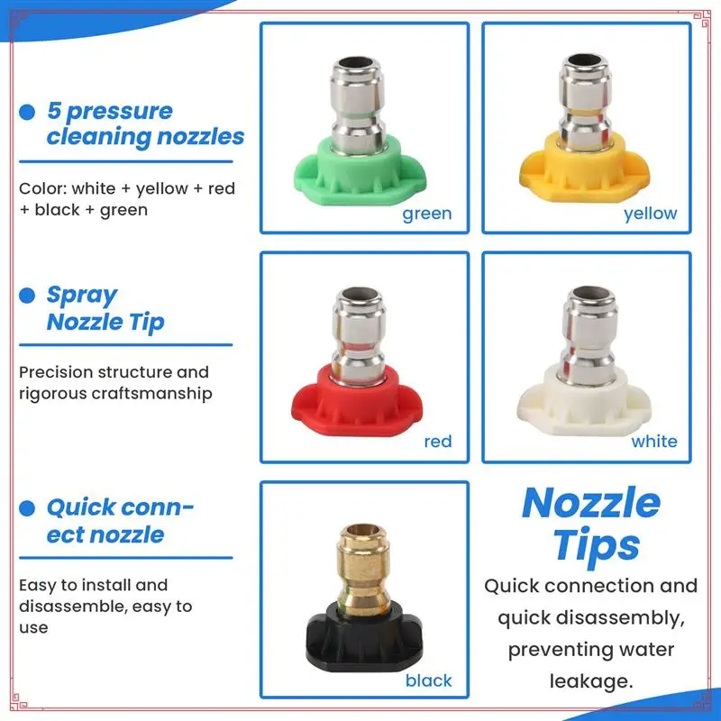 

5 шт. распылительные форсунки для мойки высокого давления, 1/4 набора распылительных наконечников для быстрого подключения (4,0 галлонов в минуту), несколько градусов