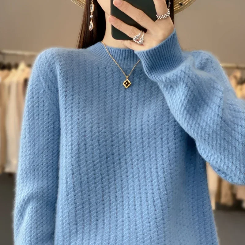 

Tailor Sheep Pullover Women's 100% Merino Wool Sweater Casual O Neck Knitting Long Sleeve Loose Pullover