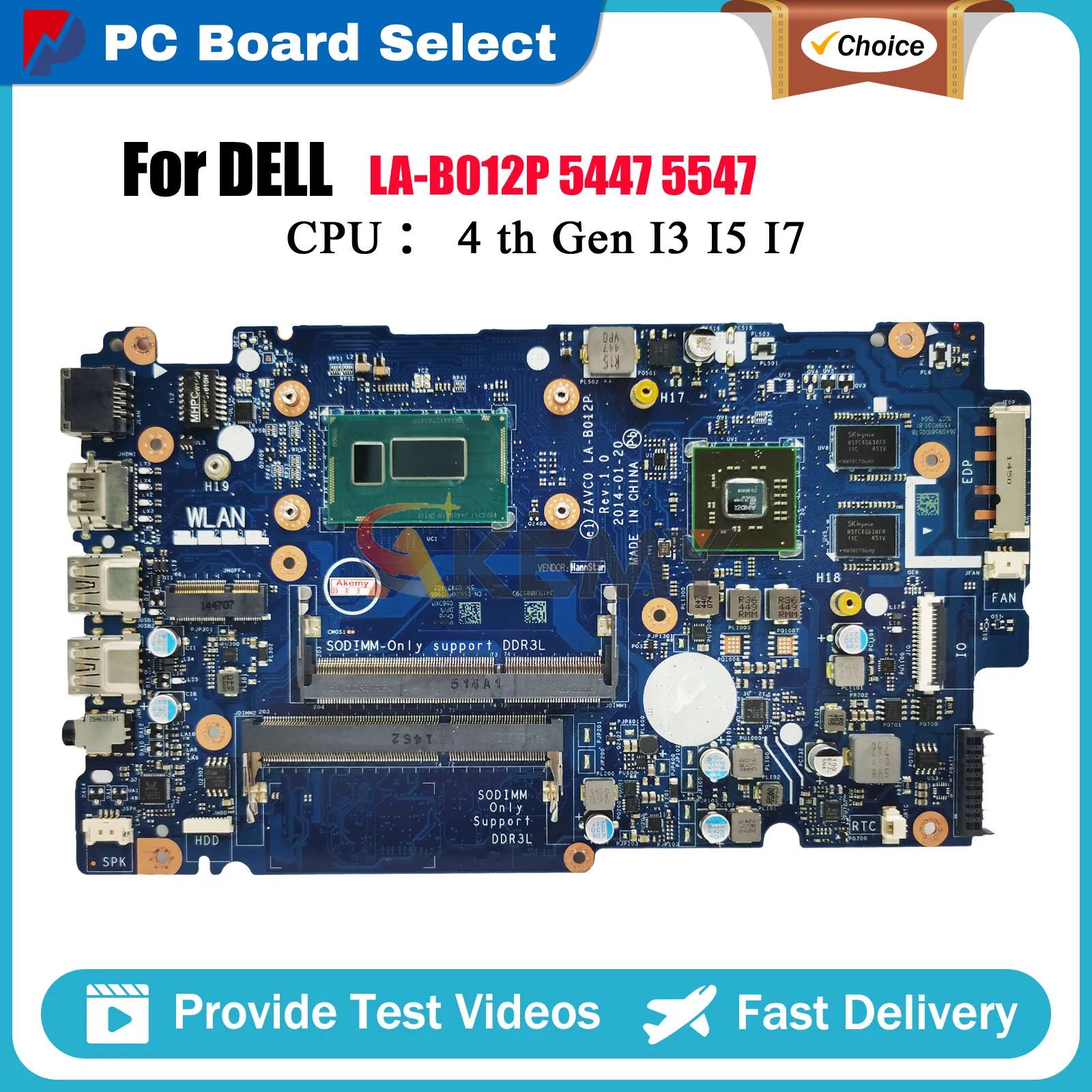 Laptop Motherboard For Dell Inspiron 14 5443 5447 5448 5542 5547 5548 LA-B012P with I5 I7 CPU CN-0V25MC 006M0K Tested OK
