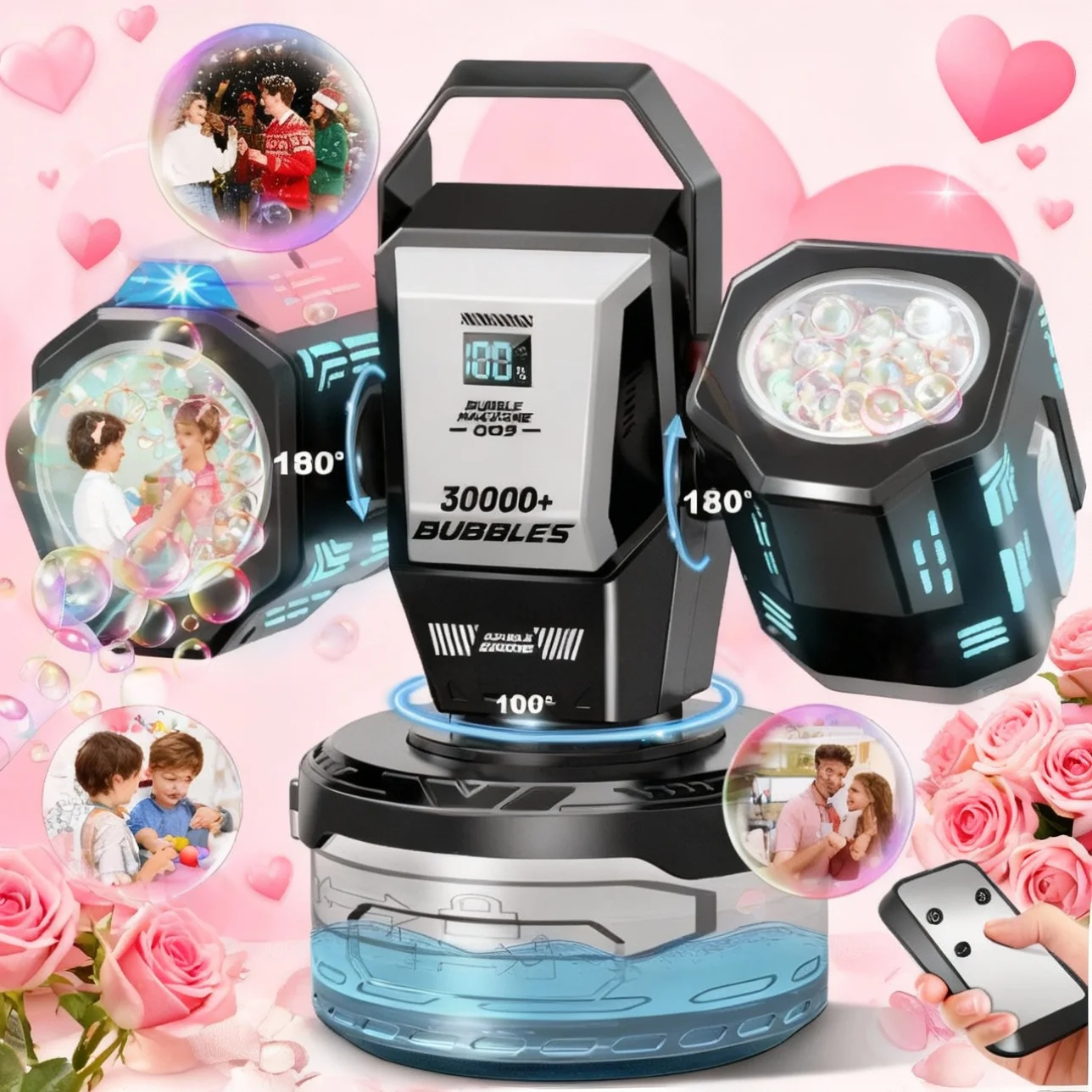 Auto Bubble Machine Remote Control 360 °   Rotation 1800Mah Type-C |   Perfect Gift for Outdoor Events