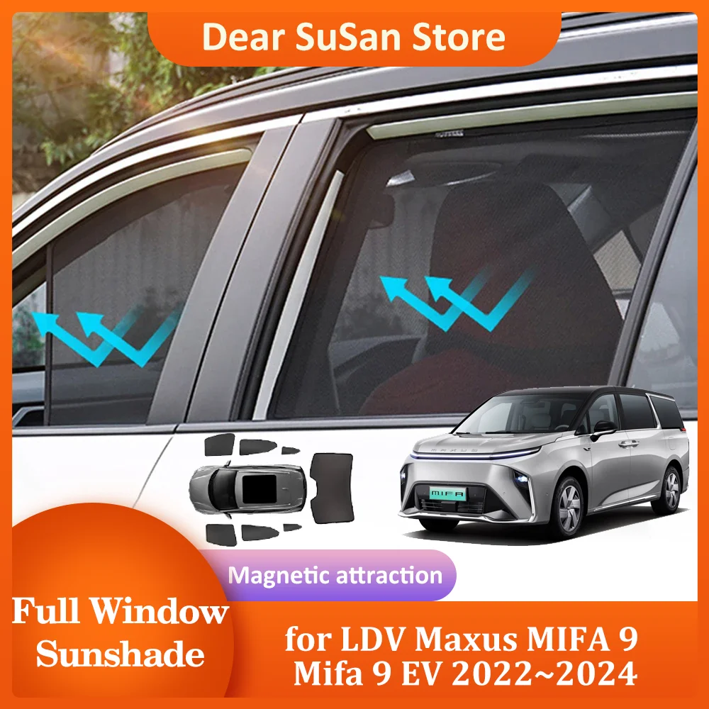 Car Magnetic Sunshade for LDV Maxus MIFA 9 EV G90 2022~2024 Roof Windshield Curtain Side Window Sunroof Pad Cover Accessories