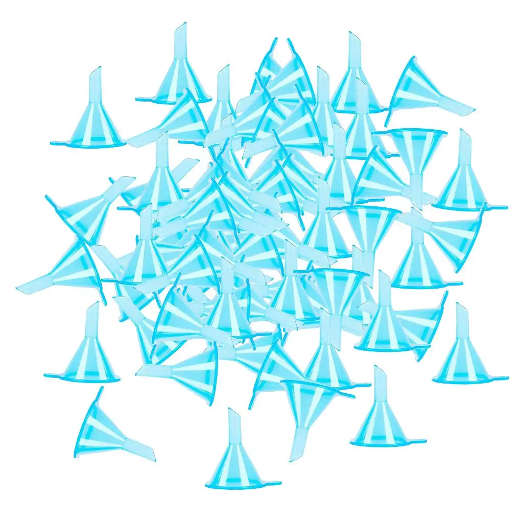 100 peças mini funis de plástico transparente para perfumes, pó, essenciais fáceis de preencher, limpar, transportar e armazenar.