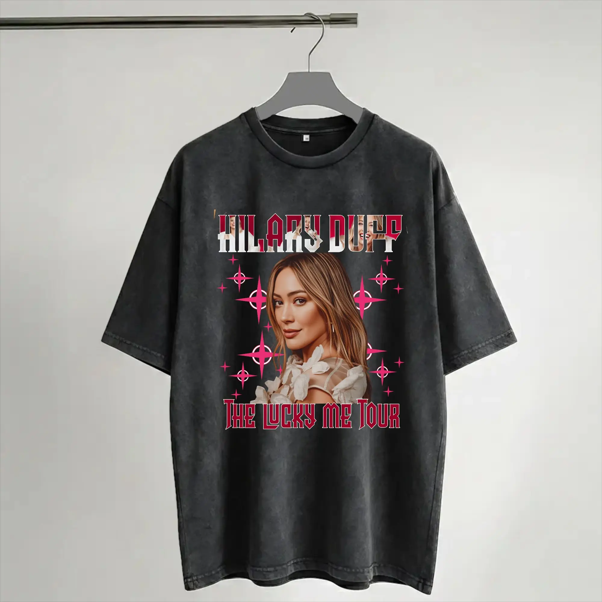 Hilary Duff The Lucky Me Tour 2026 Washed T Shirt Streetwear Hip Hop Novelty T-Shirts  Tee Shirt Men Women Short Sleeve Oversize