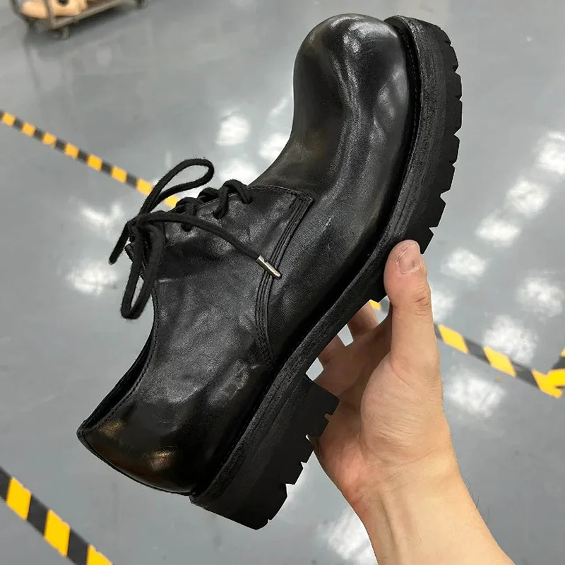 

Черные туфли дерби на толстой подошве, старые кожаные туфли в стиле ретро для пары с большой головой