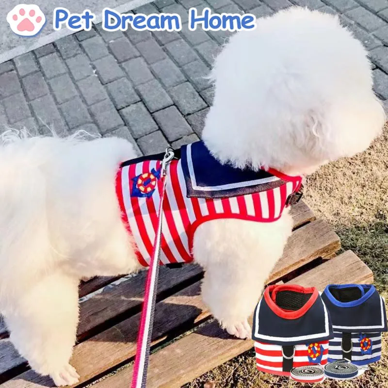 Haustier Hund Kleidung Marine Stil Leine Set weich atmungsaktiv für kleine mittlere Hunde Chihuahua Welpen Halsband Katze Haustier Hund Brustgurt Leine