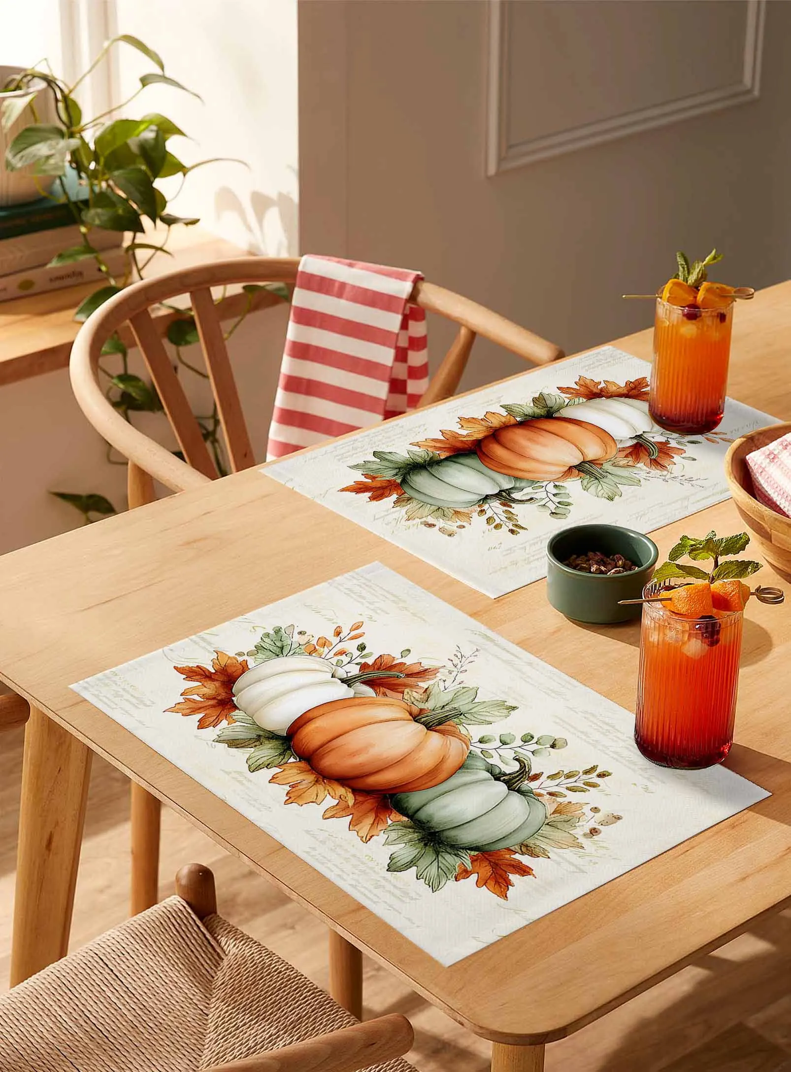 

4/6 Pcs Autumn Green Orange Pumpkin Placemat Wedding Party Dining Decor Linen Table Mat Kitchen Accessories