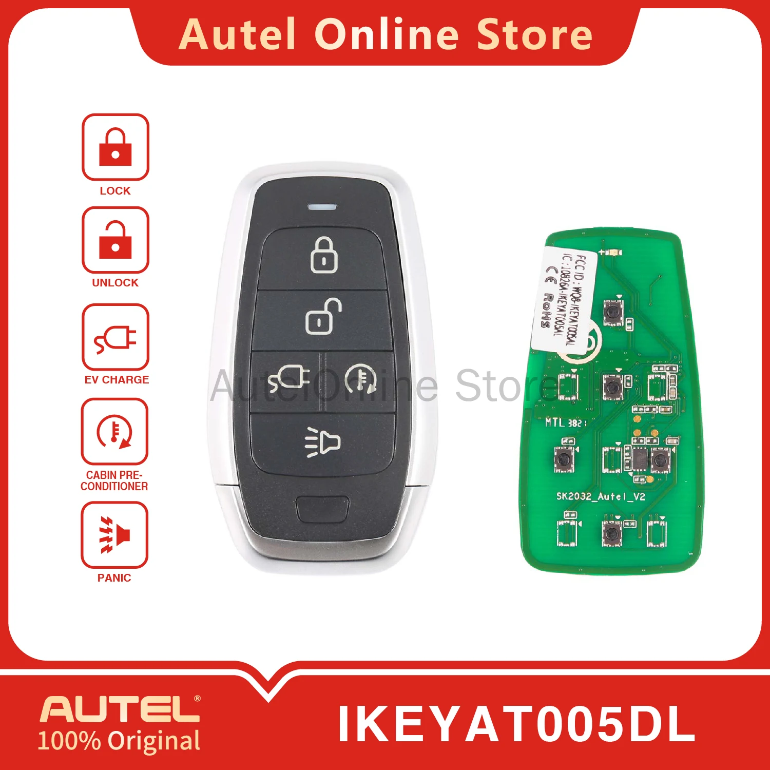 

AUTEL IKEYAT005DL 5-кнопочный универсальный интеллектуальный дистанционный ключ для KM100/IM508/IM608